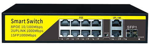 Коммутатор PoE 8+2 гигабитных порта, металлический корпус